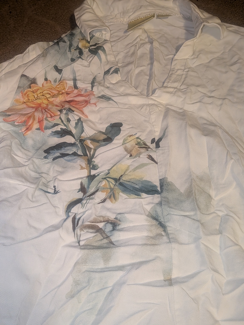 Maeve ANTHROPOLOGIE WOMEN'S LARGE L WATERCOLOR BIRDS FLOWERS TUNIC SHIRT TOP